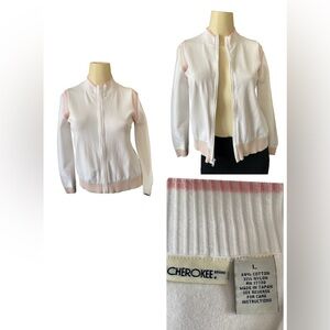 Cherokee Sweater Cardigan Junior size L, Zip up with Pink Trim